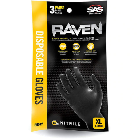Raven Powder-Free Nitrile Gloves, 3-Pairs-Pack